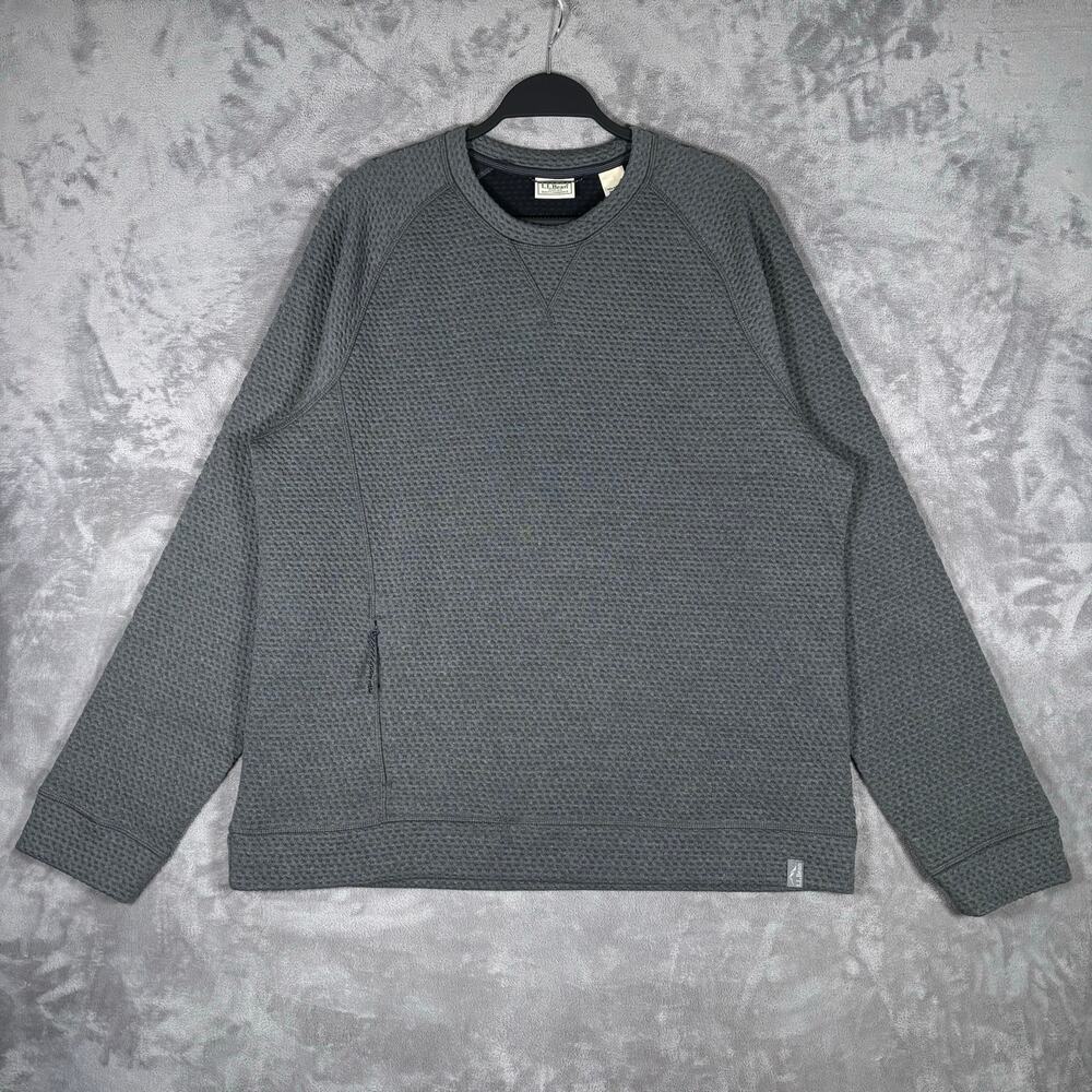 L.L.Bean Men’s Ridgeknit Crewneck Pullover Waffle Knit Gray Large